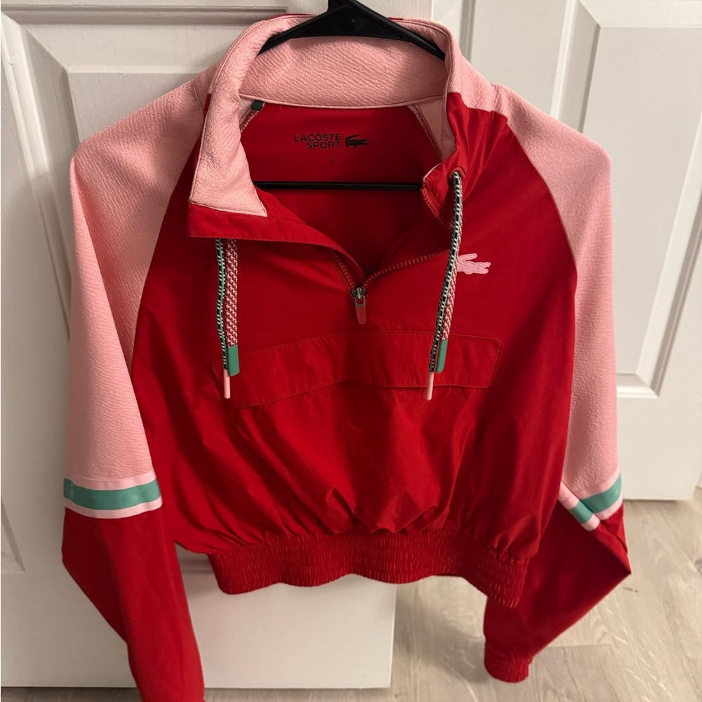 Lacoste Red and Pink fit cropped Half-Zip Jacket